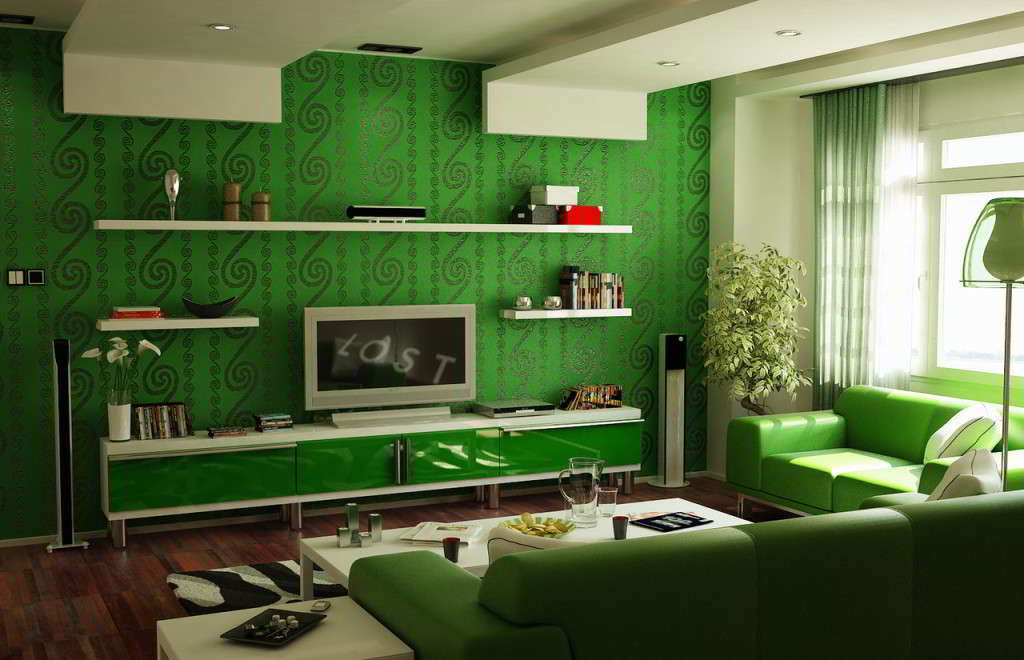 desain-wallpaper-dinding-hijau-dan-furniture