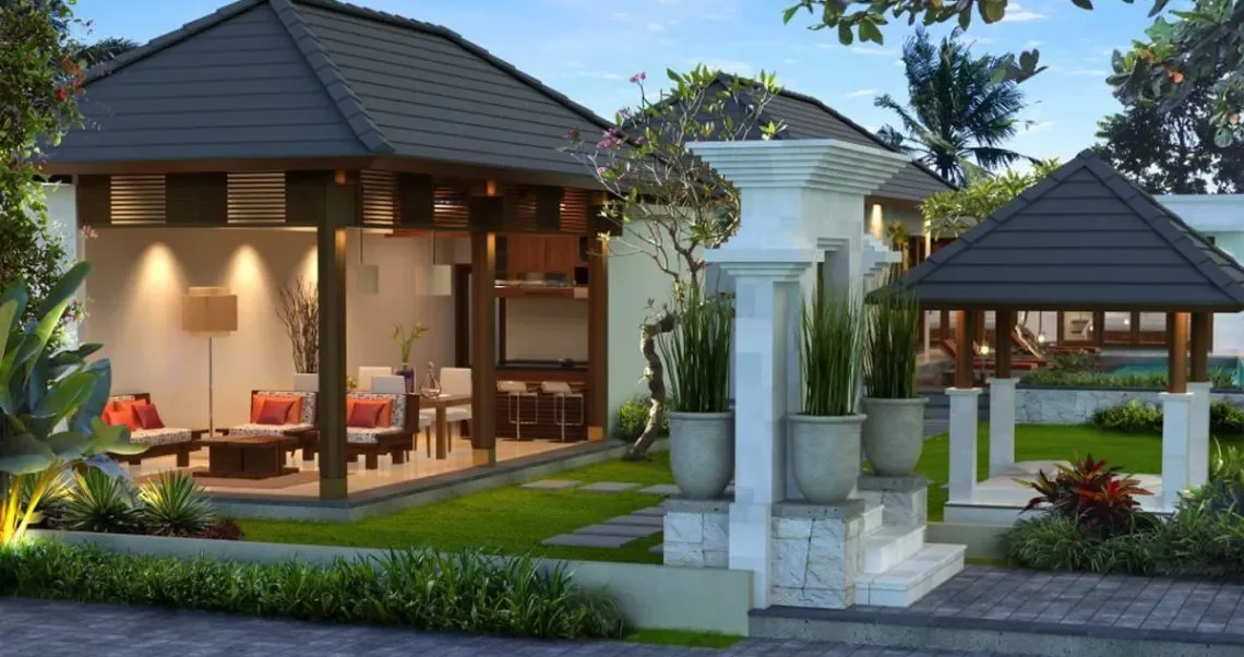 Rumah Bali dengan Taman Tropis